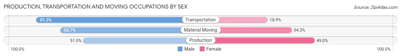 Production, Transportation and Moving Occupations by Sex in Zip Code 18510