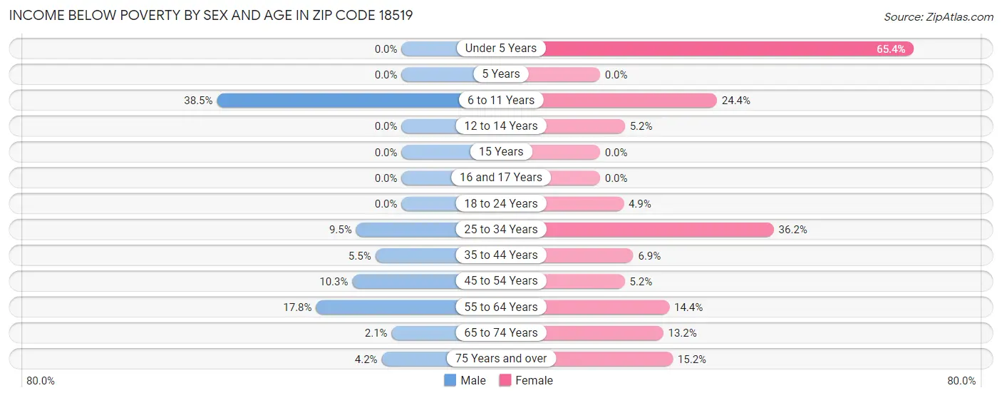 Income Below Poverty by Sex and Age in Zip Code 18519