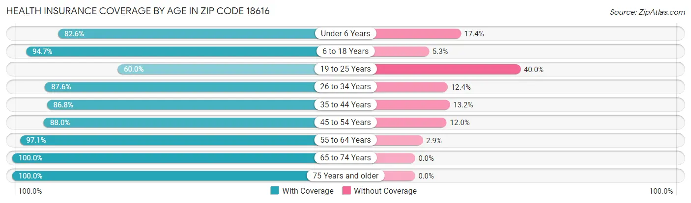 Health Insurance Coverage by Age in Zip Code 18616