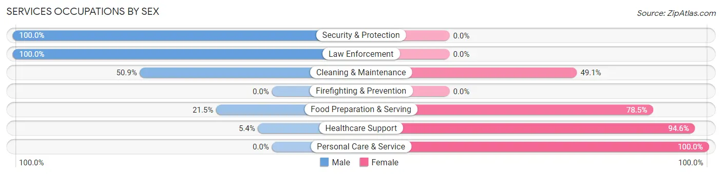 Services Occupations by Sex in Zip Code 18621
