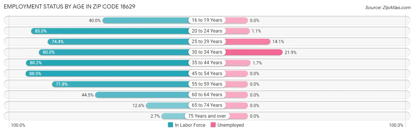 Employment Status by Age in Zip Code 18629