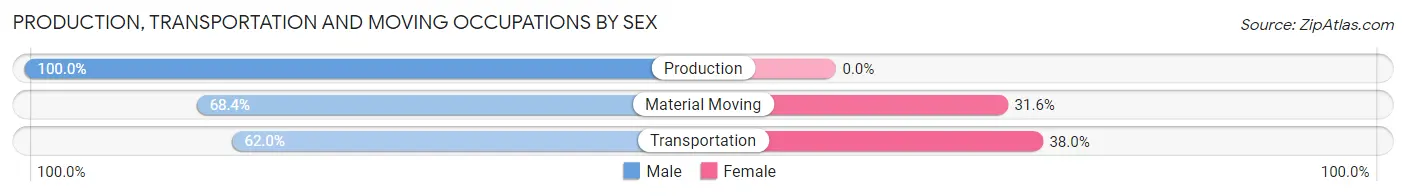 Production, Transportation and Moving Occupations by Sex in Zip Code 18629