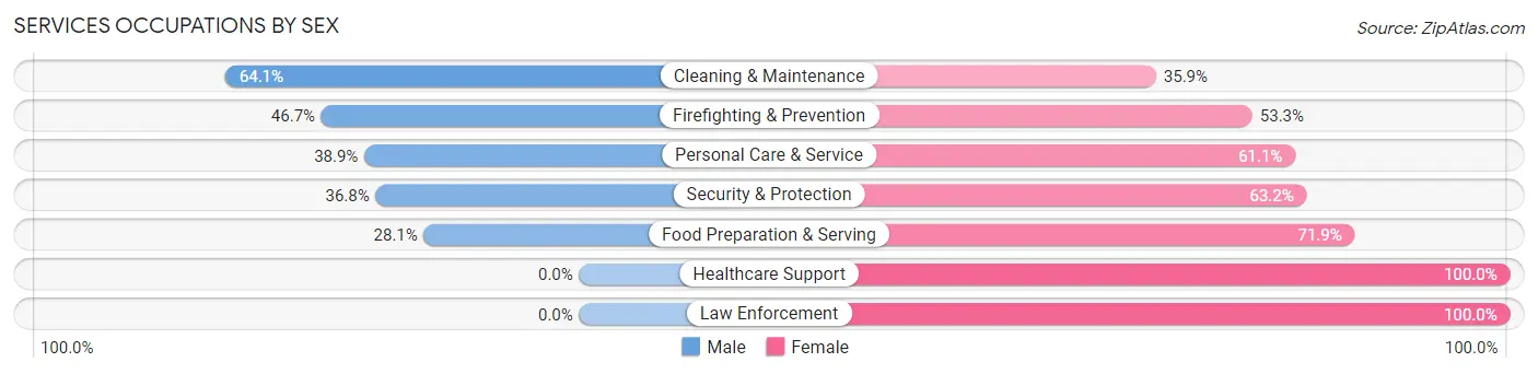 Services Occupations by Sex in Zip Code 18629