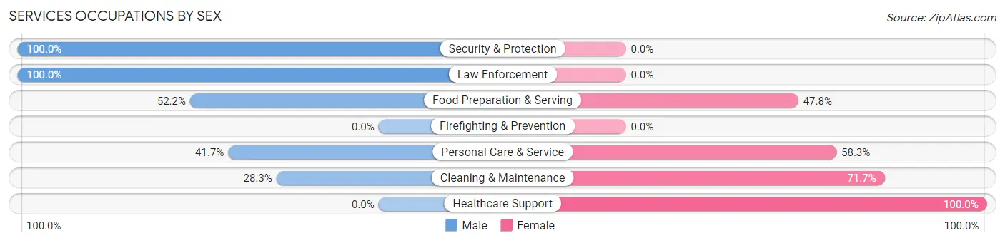 Services Occupations by Sex in Zip Code 18630