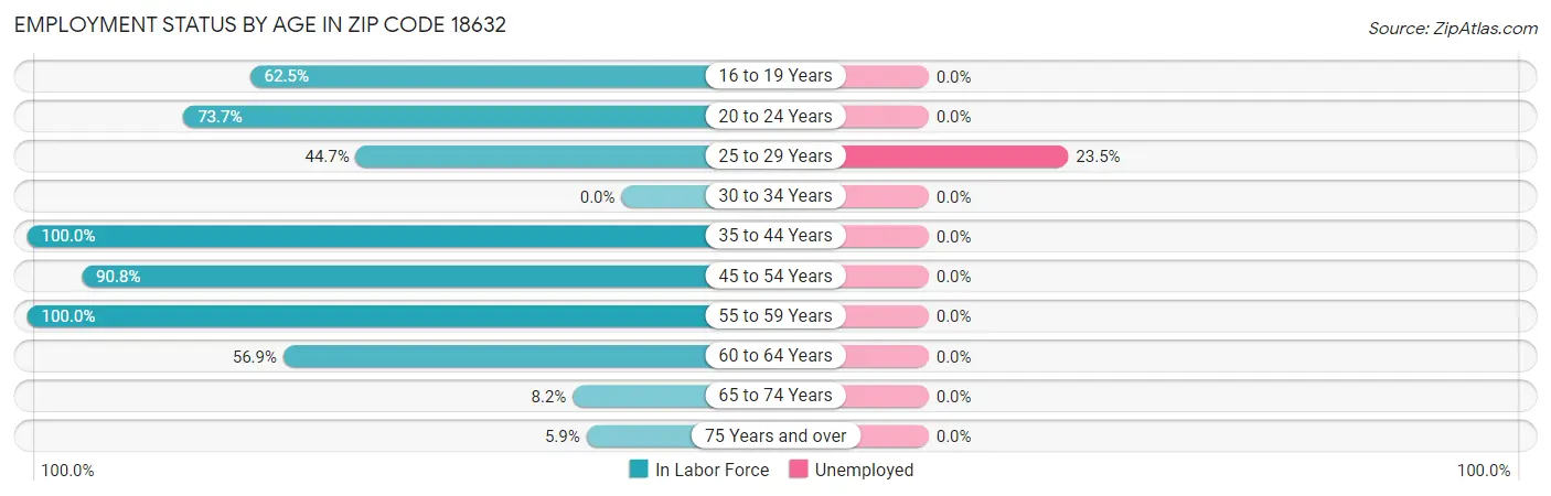 Employment Status by Age in Zip Code 18632