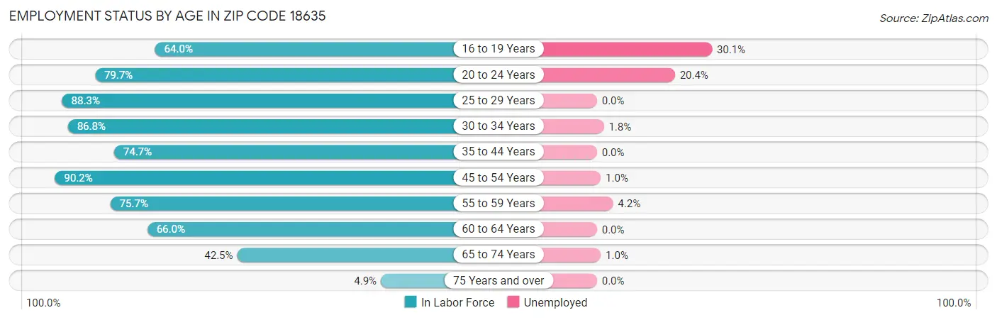 Employment Status by Age in Zip Code 18635