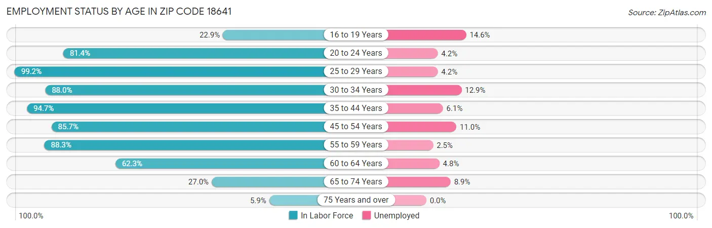 Employment Status by Age in Zip Code 18641