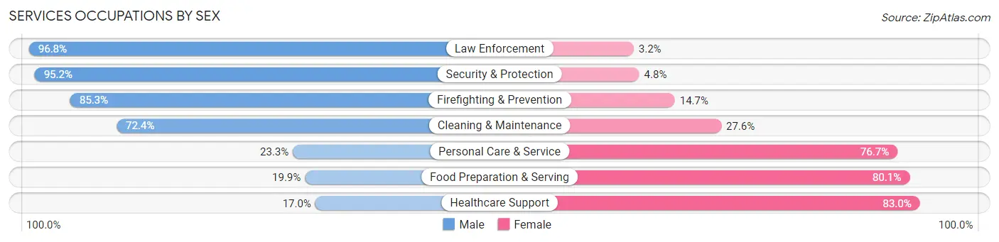 Services Occupations by Sex in Zip Code 18643
