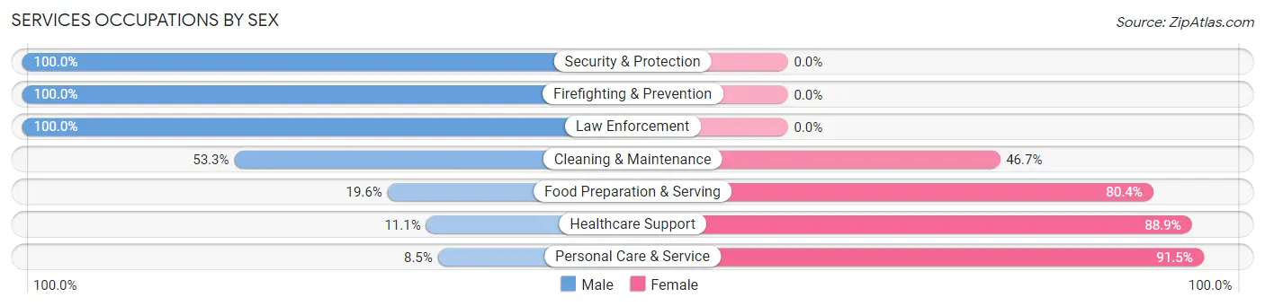 Services Occupations by Sex in Zip Code 18644