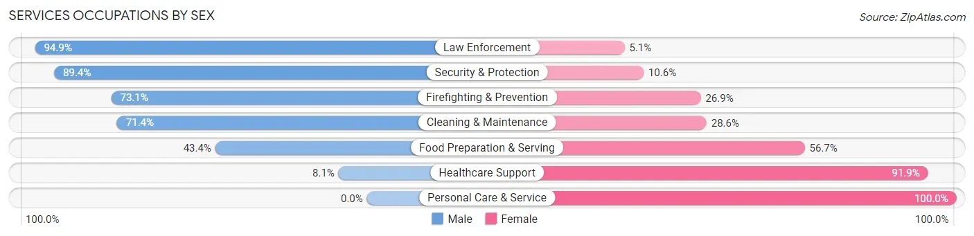 Services Occupations by Sex in Zip Code 18651