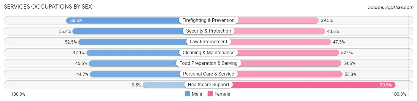 Services Occupations by Sex in Zip Code 18655