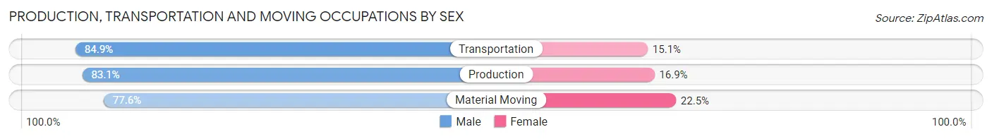 Production, Transportation and Moving Occupations by Sex in Zip Code 18706