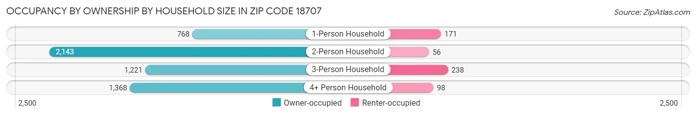 Occupancy by Ownership by Household Size in Zip Code 18707