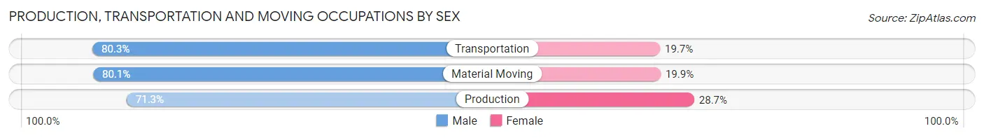 Production, Transportation and Moving Occupations by Sex in Zip Code 18801