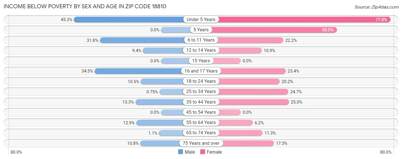 Income Below Poverty by Sex and Age in Zip Code 18810