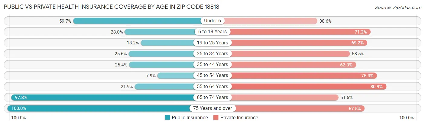 Public vs Private Health Insurance Coverage by Age in Zip Code 18818