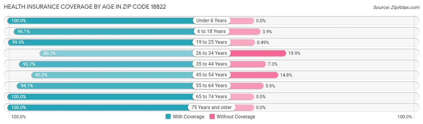 Health Insurance Coverage by Age in Zip Code 18822