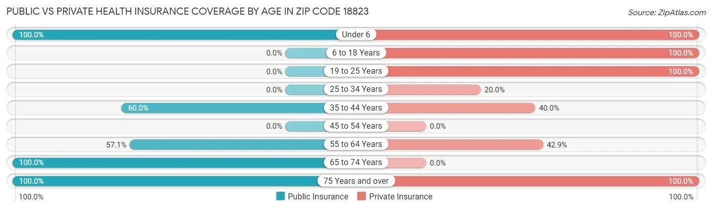 Public vs Private Health Insurance Coverage by Age in Zip Code 18823