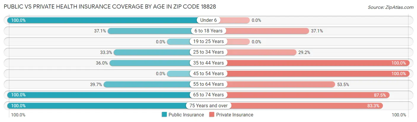 Public vs Private Health Insurance Coverage by Age in Zip Code 18828