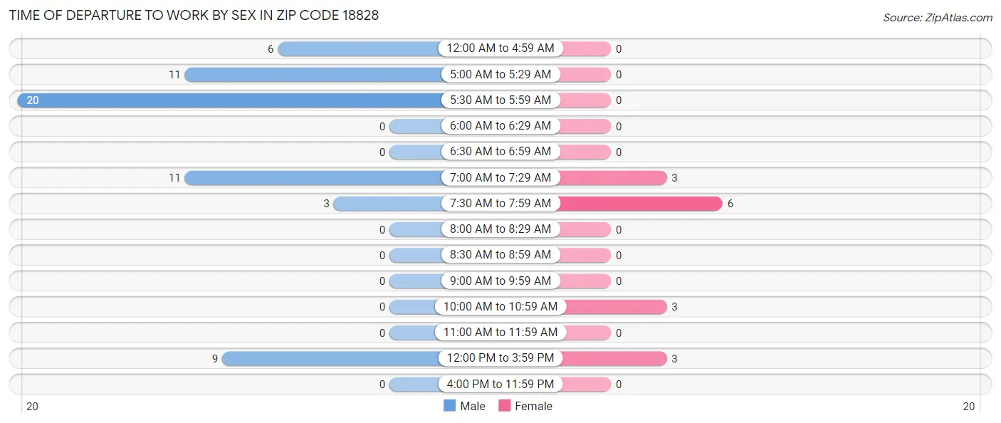 Time of Departure to Work by Sex in Zip Code 18828