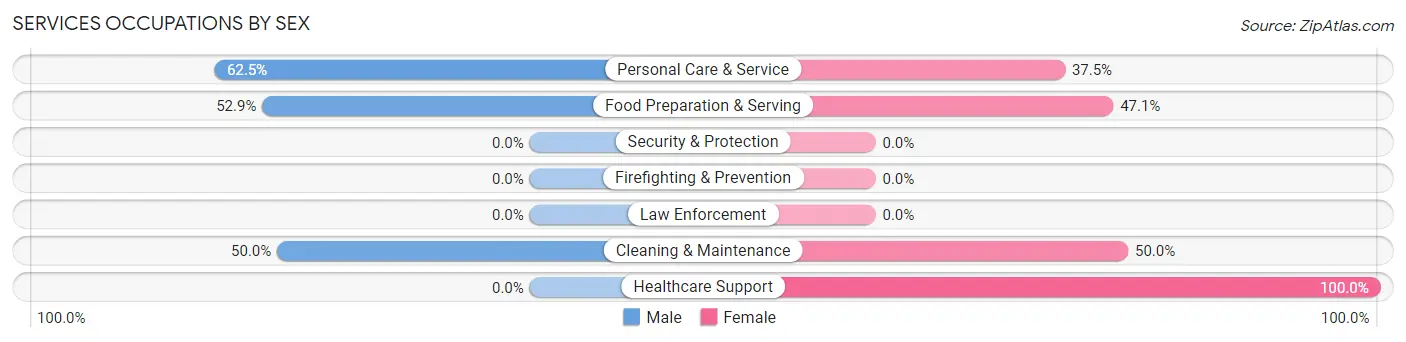 Services Occupations by Sex in Zip Code 18829