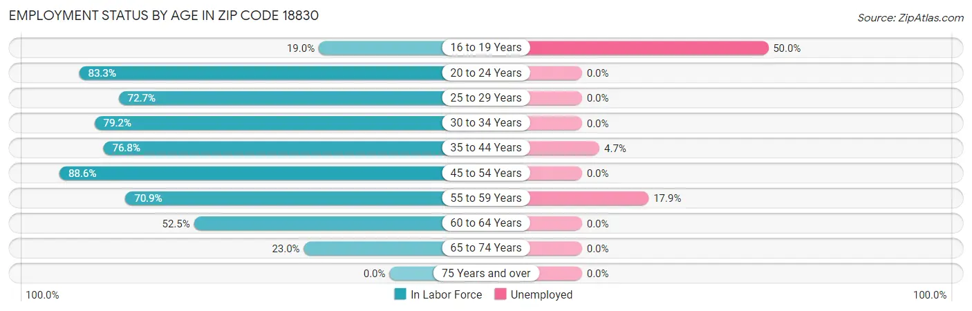 Employment Status by Age in Zip Code 18830