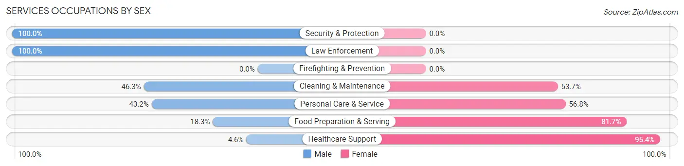 Services Occupations by Sex in Zip Code 18834