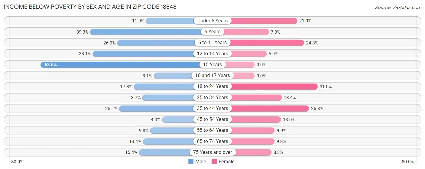 Income Below Poverty by Sex and Age in Zip Code 18848