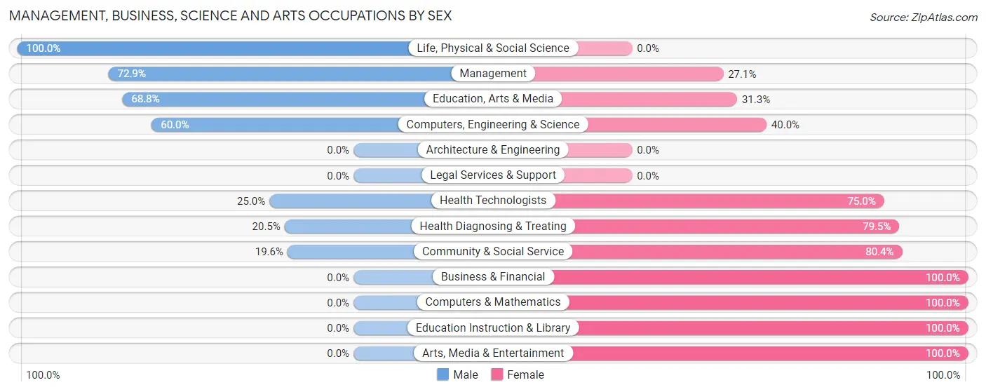 Management, Business, Science and Arts Occupations by Sex in Zip Code 18850