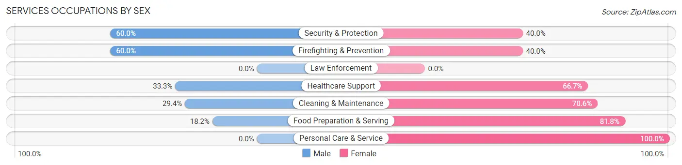Services Occupations by Sex in Zip Code 18850