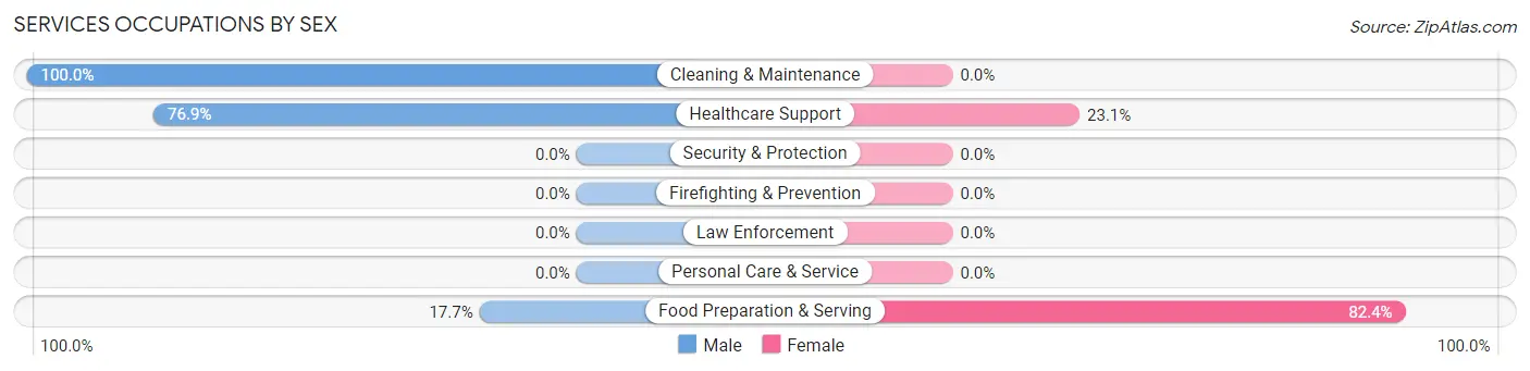 Services Occupations by Sex in Zip Code 18851