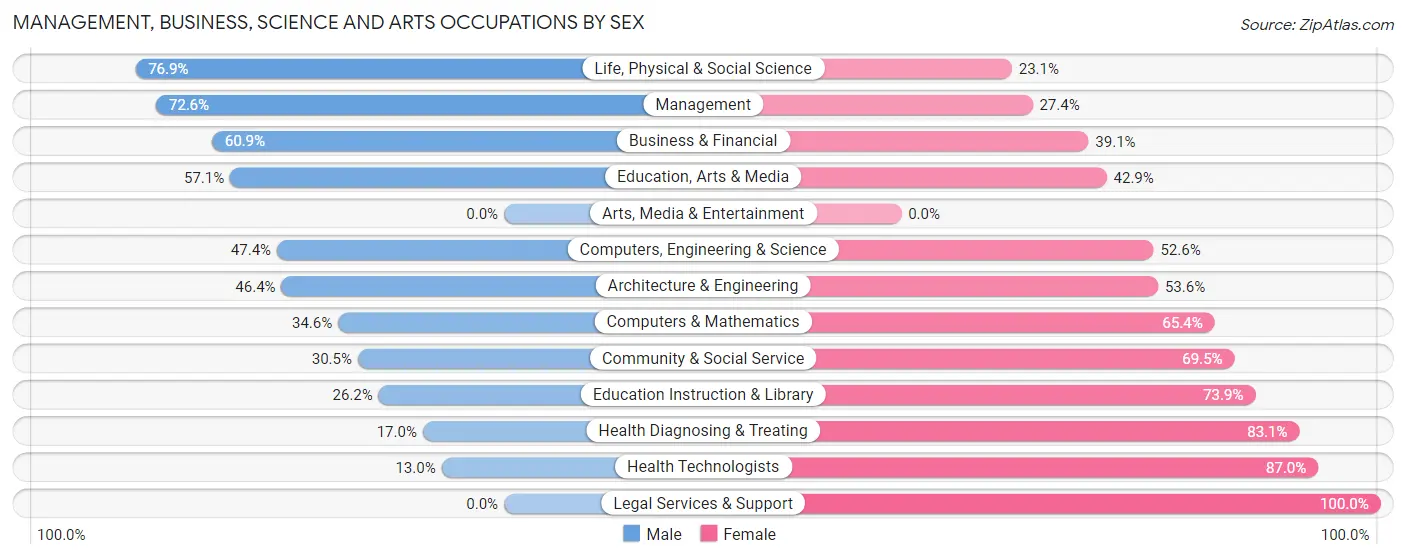 Management, Business, Science and Arts Occupations by Sex in Zip Code 18853