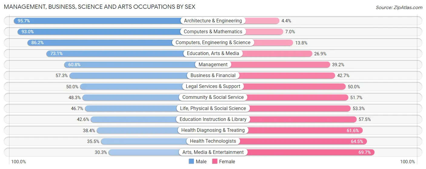 Management, Business, Science and Arts Occupations by Sex in Zip Code 18938