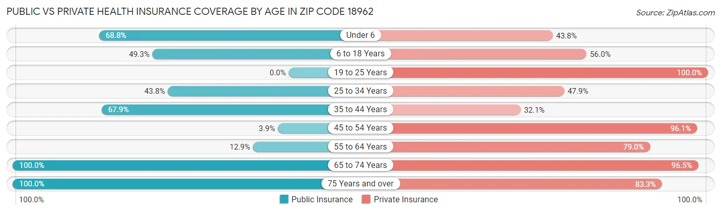 Public vs Private Health Insurance Coverage by Age in Zip Code 18962