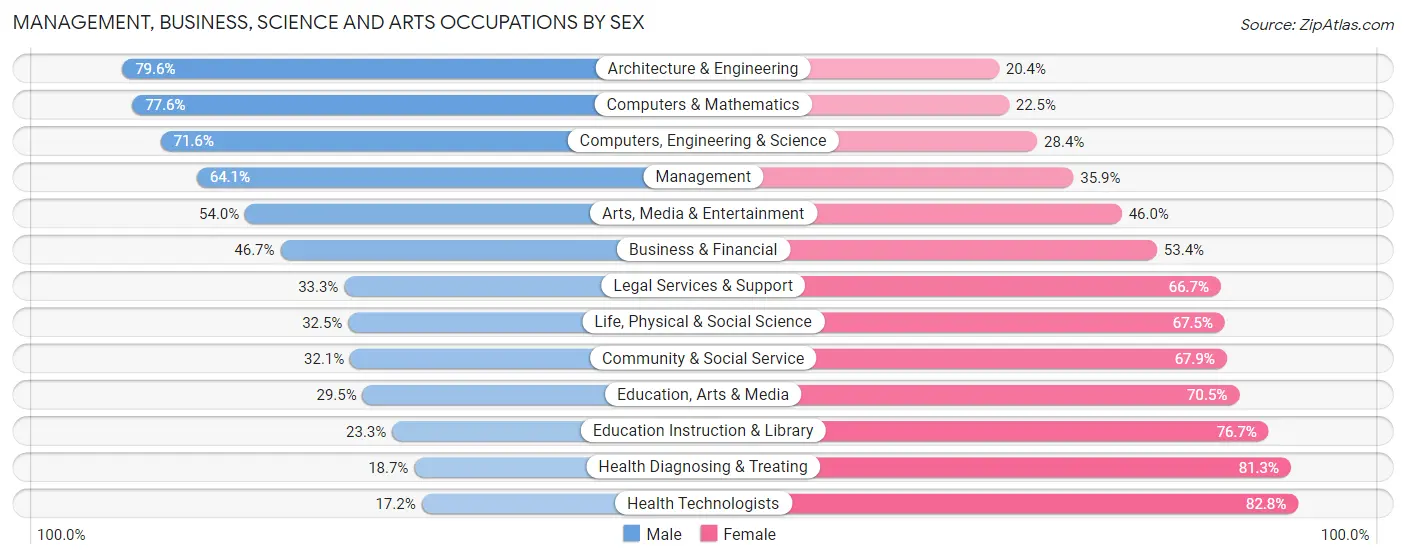 Management, Business, Science and Arts Occupations by Sex in Zip Code 18974