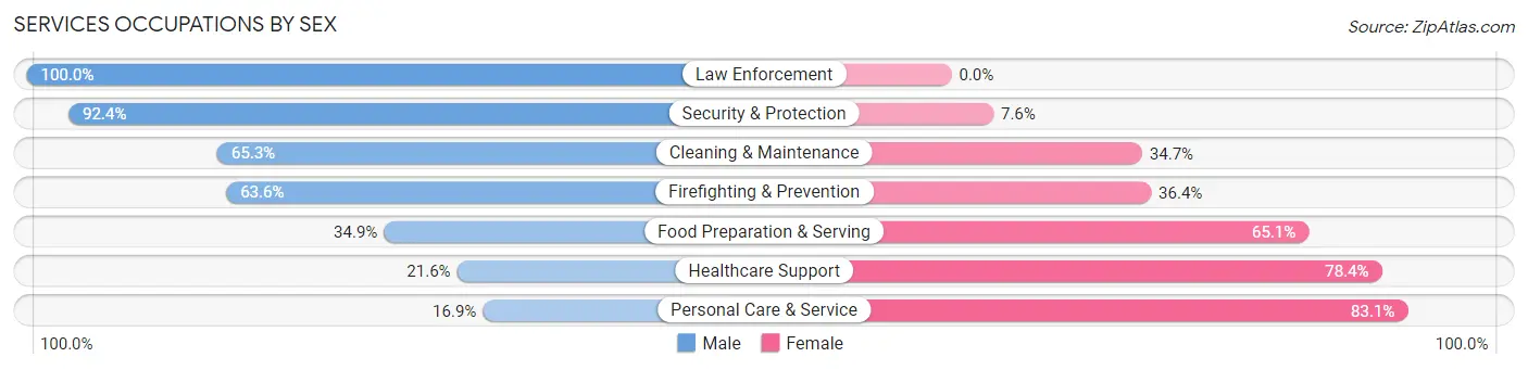 Services Occupations by Sex in Zip Code 19001