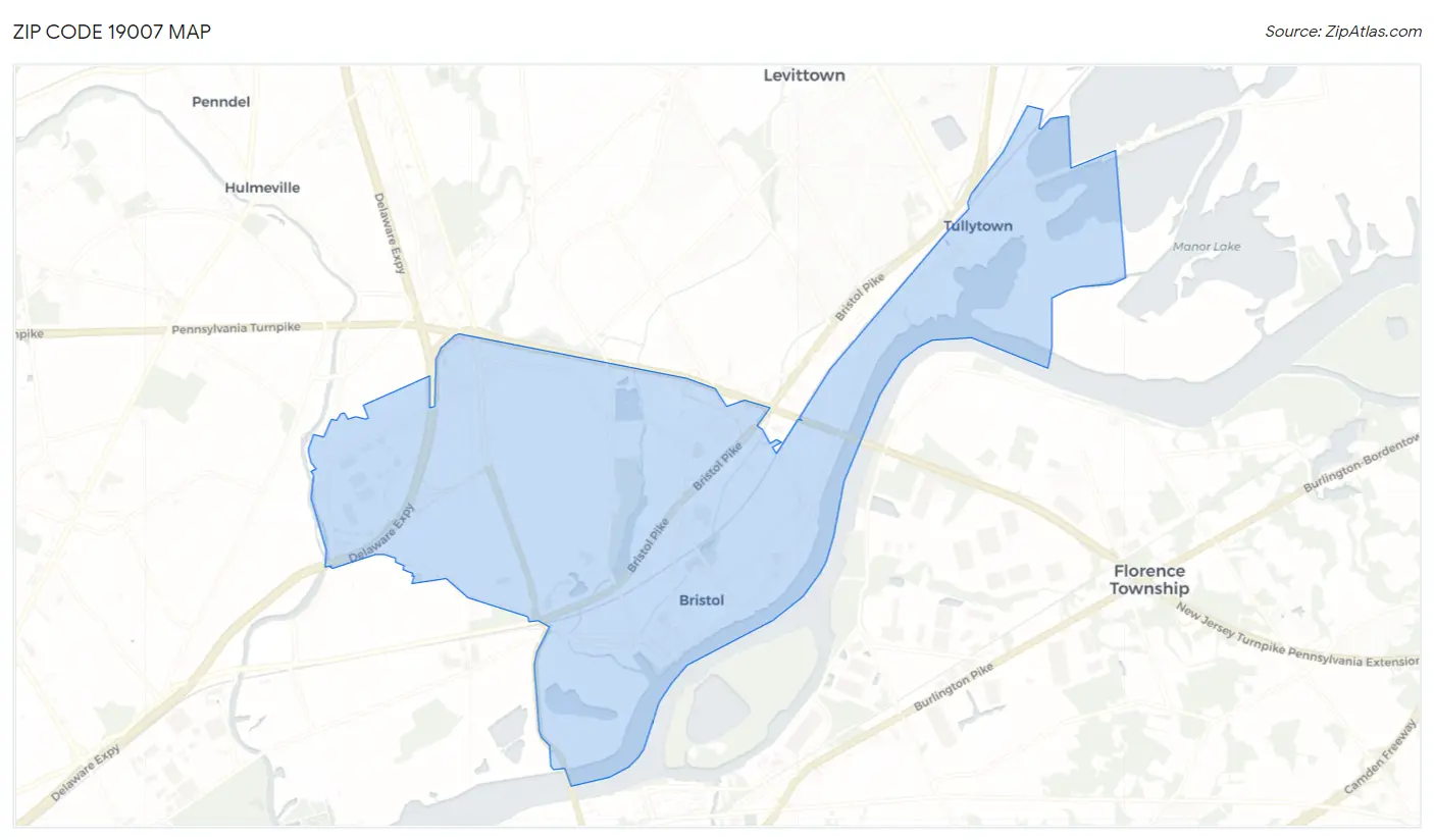 Zip Code 19007 Map