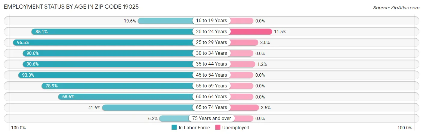 Employment Status by Age in Zip Code 19025