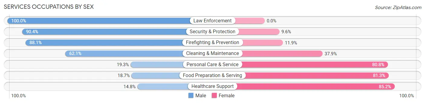Services Occupations by Sex in Zip Code 19135