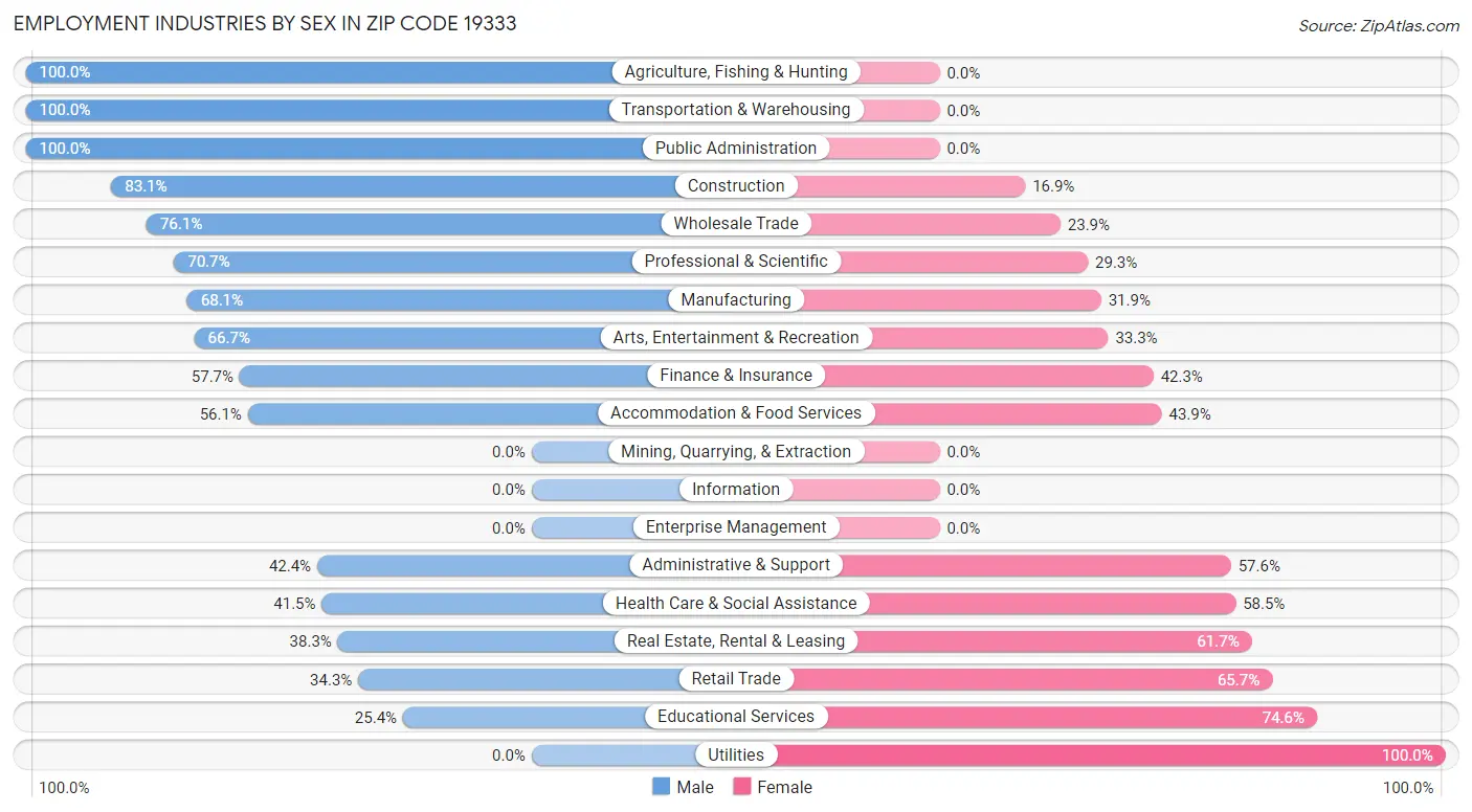 Employment Industries by Sex in Zip Code 19333