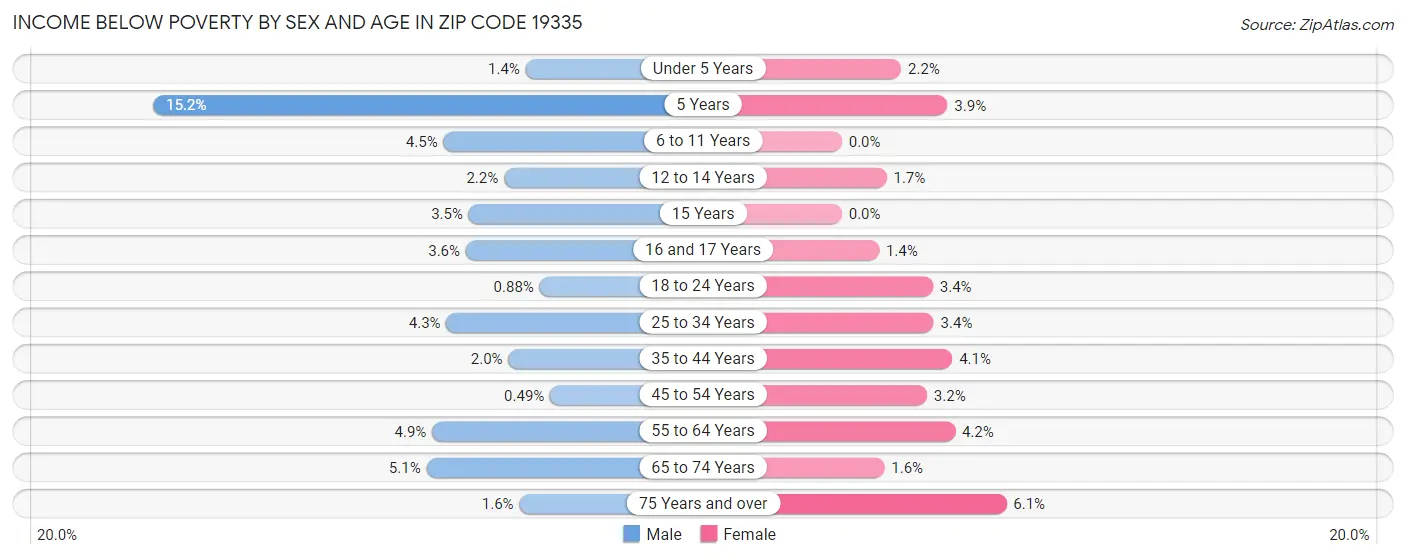 Income Below Poverty by Sex and Age in Zip Code 19335