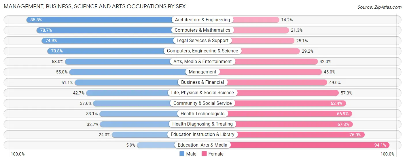 Management, Business, Science and Arts Occupations by Sex in Zip Code 19348