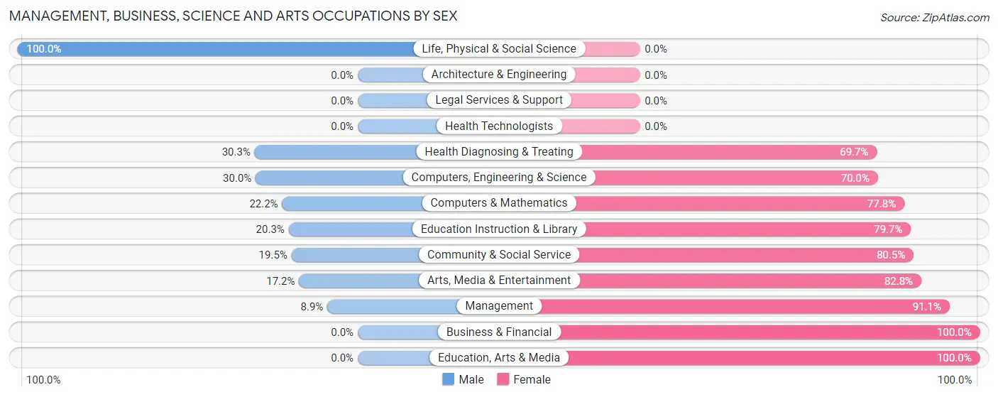 Management, Business, Science and Arts Occupations by Sex in Zip Code 19383