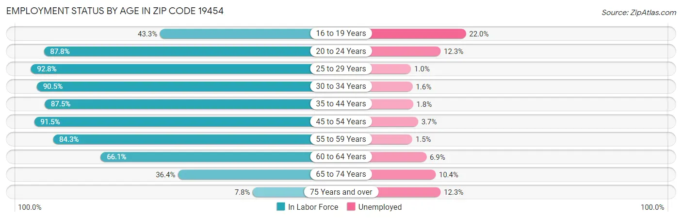 Employment Status by Age in Zip Code 19454