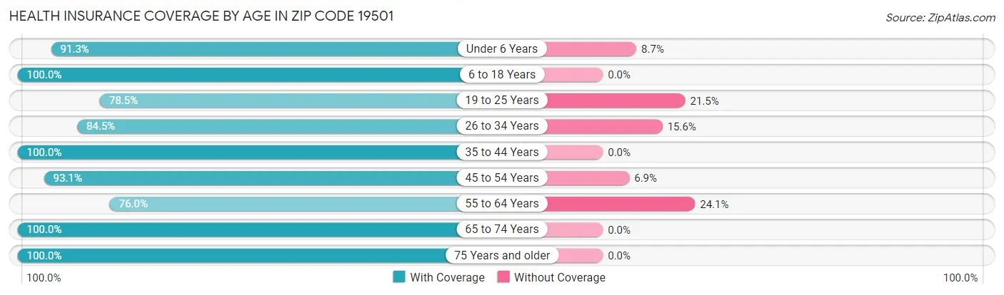 Health Insurance Coverage by Age in Zip Code 19501