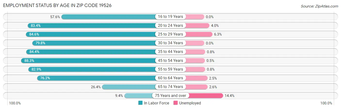 Employment Status by Age in Zip Code 19526