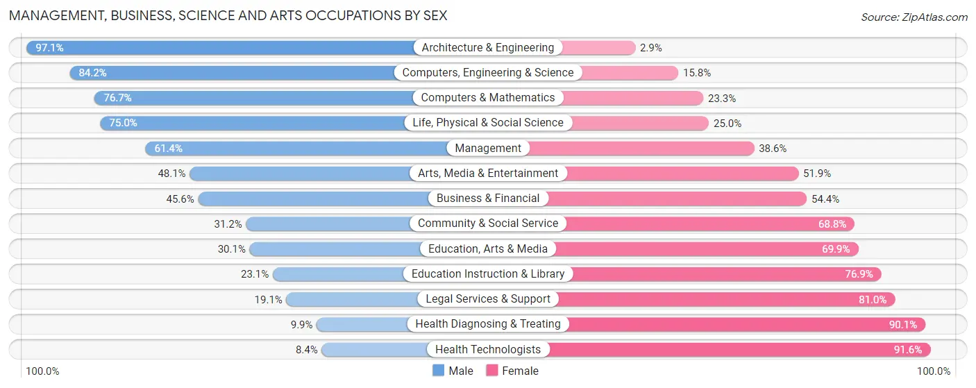 Management, Business, Science and Arts Occupations by Sex in Zip Code 19526