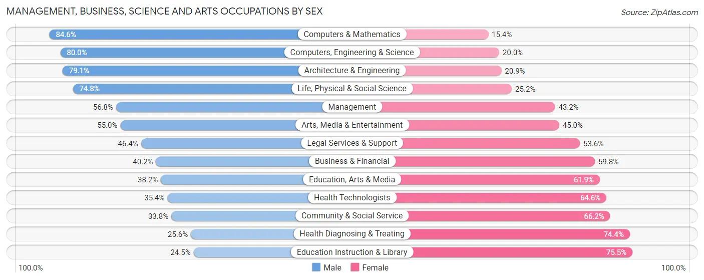 Management, Business, Science and Arts Occupations by Sex in Zip Code 19606