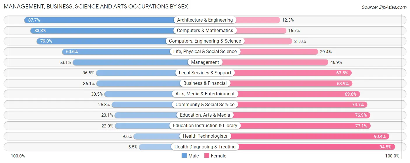 Management, Business, Science and Arts Occupations by Sex in Zip Code 19607