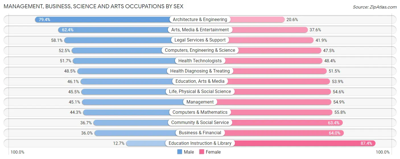 Management, Business, Science and Arts Occupations by Sex in Zip Code 19802